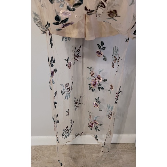 Honey Belle nude romper, shorts w/sheer overlay, floral/flower embroidery design - Picture 7 of 9